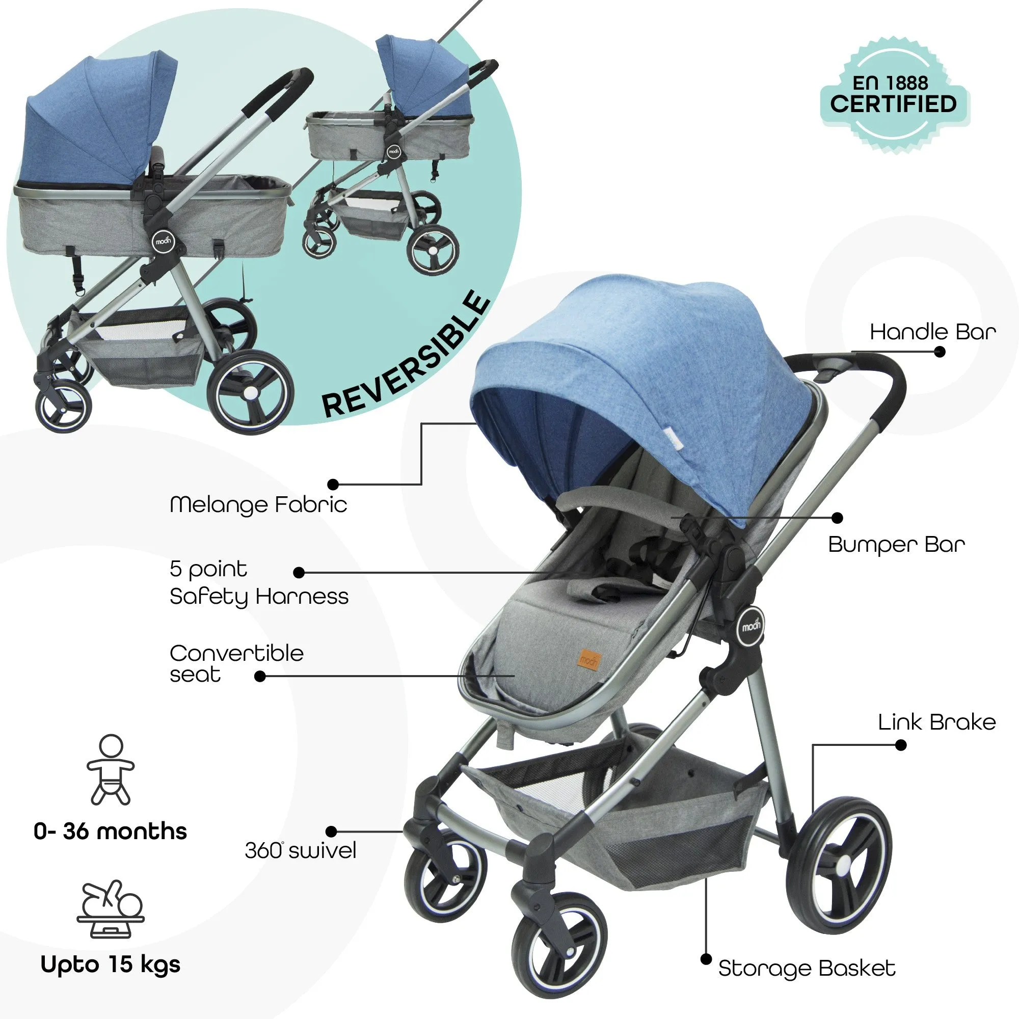 Moon Pro - 2in1 Stroller Birth to 15 kg