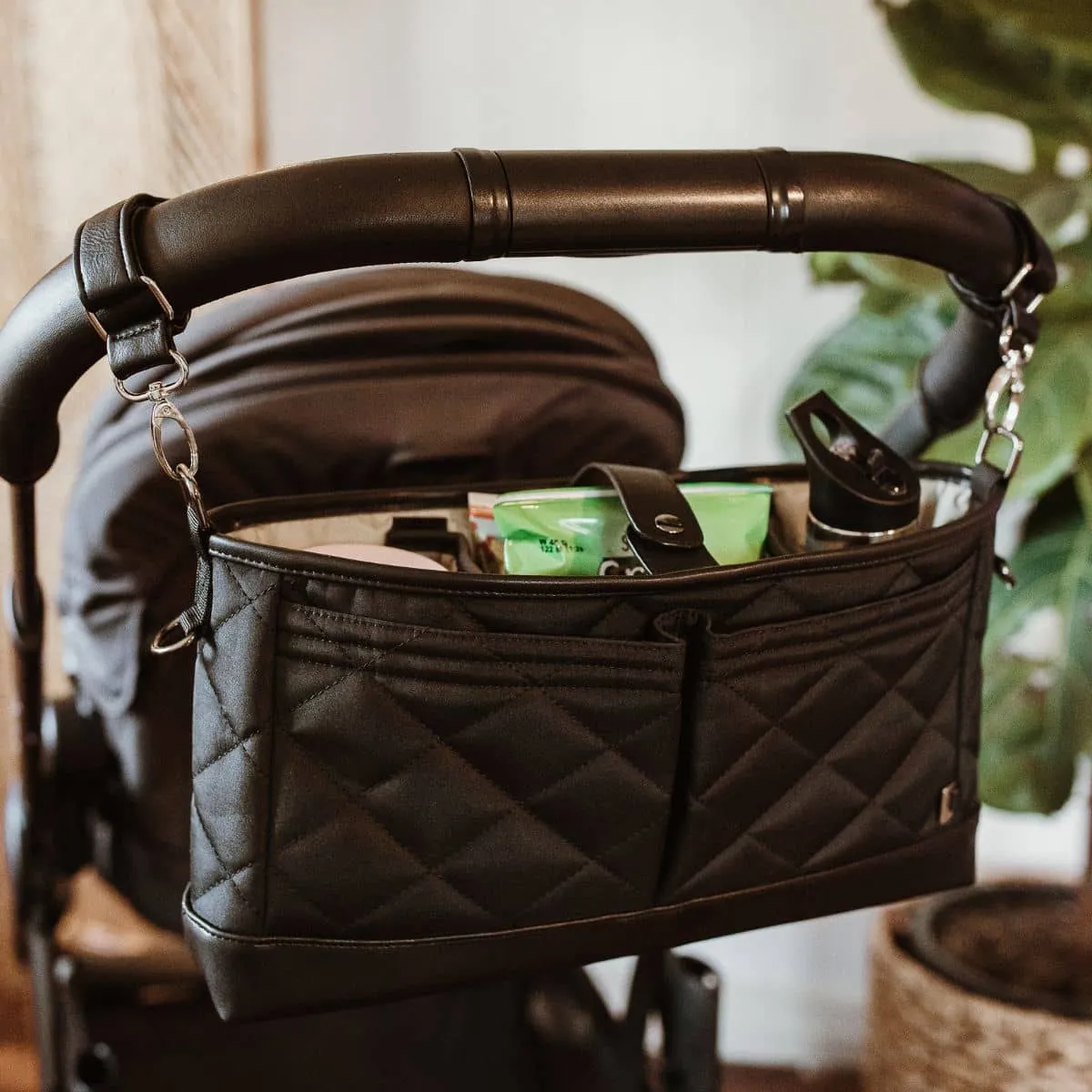 OiOi Diamond Quilt Stroller Organiser/Pram Caddy - Black