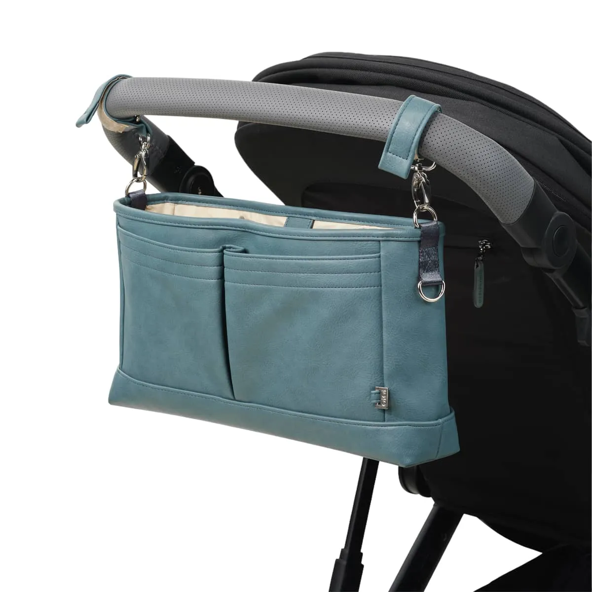 OiOi Vegan Leather Stroller Organiser/Pram Caddy - Stone Blue