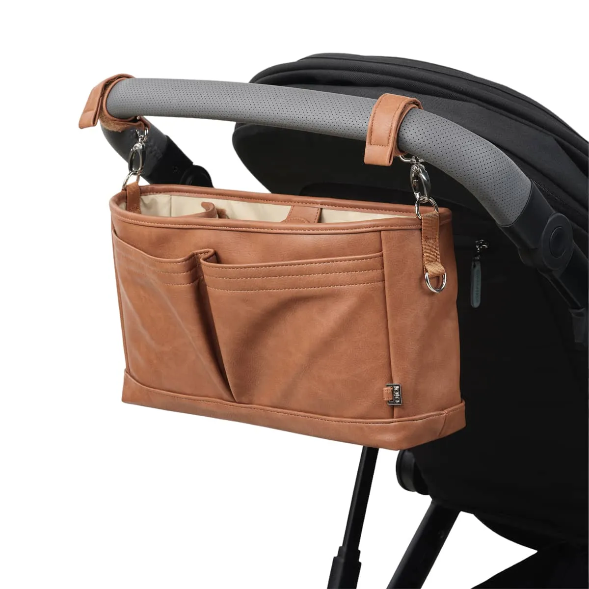 OiOi Vegan Leather Stroller Organiser/Pram Caddy - Tan