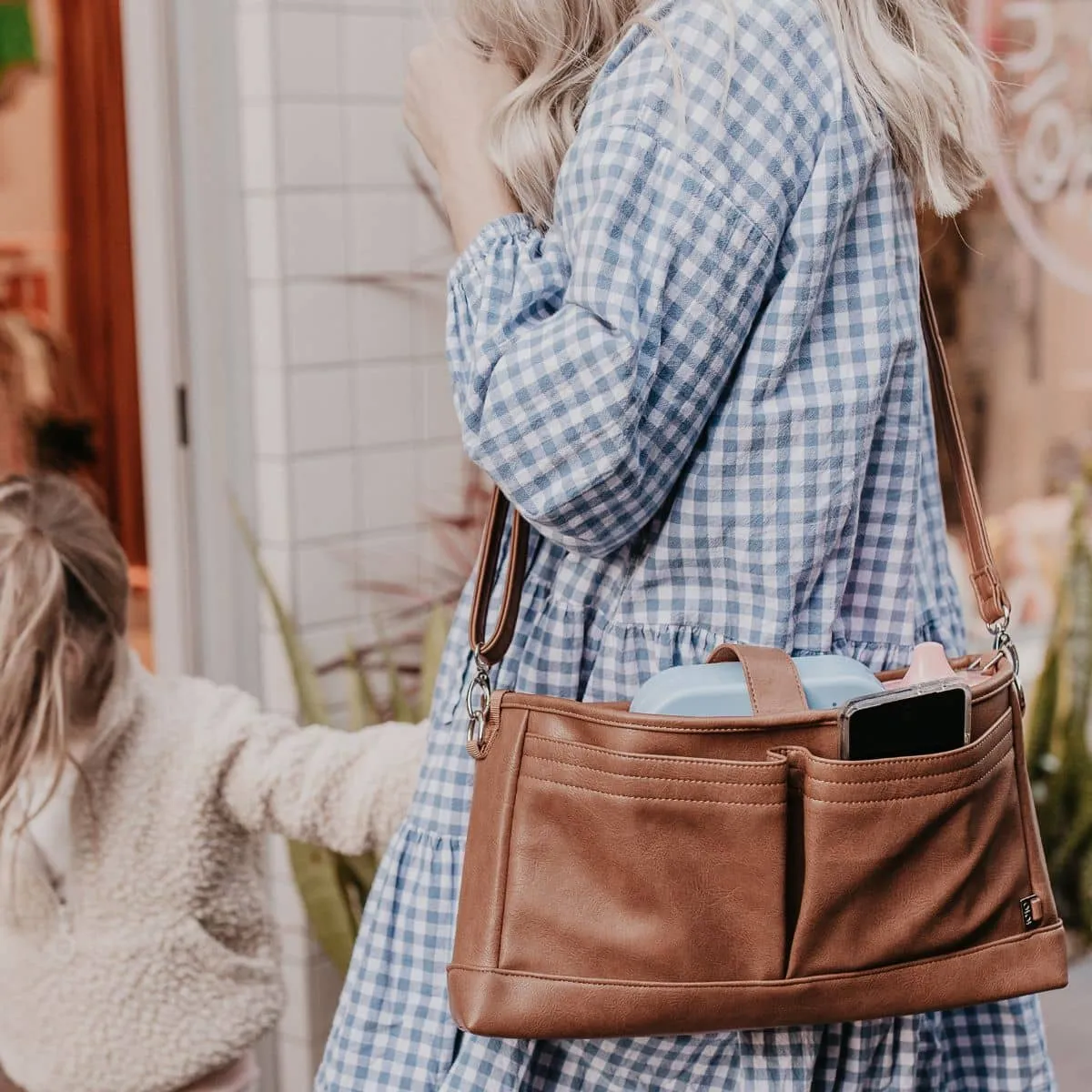 OiOi Vegan Leather Stroller Organiser/Pram Caddy - Tan