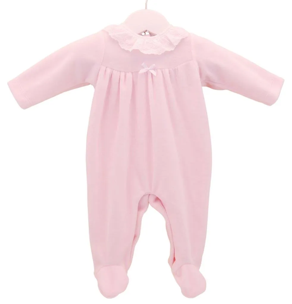"PEX" Luxury pink velour all in one frilly collar outfit