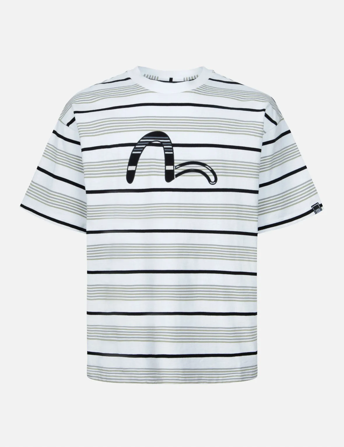 Striped Seagull Appliqué Embroidery Loose Fit T-shirt