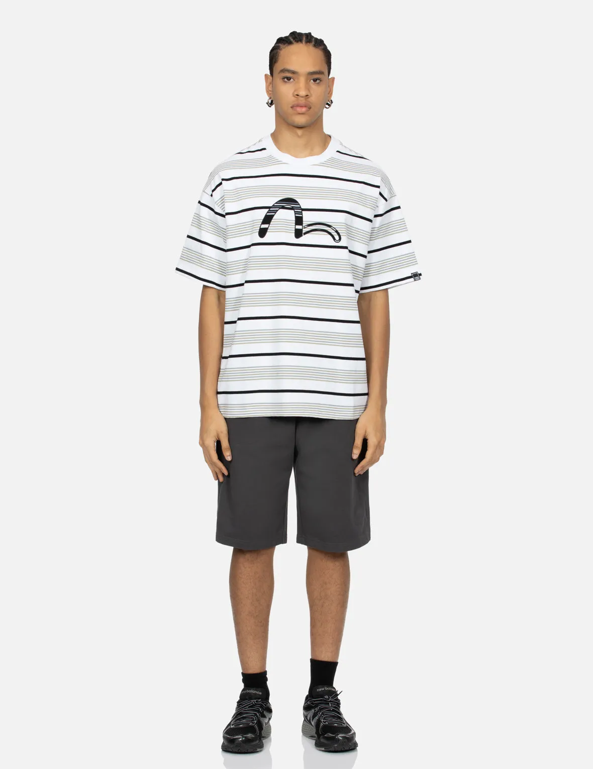Striped Seagull Appliqué Embroidery Loose Fit T-shirt