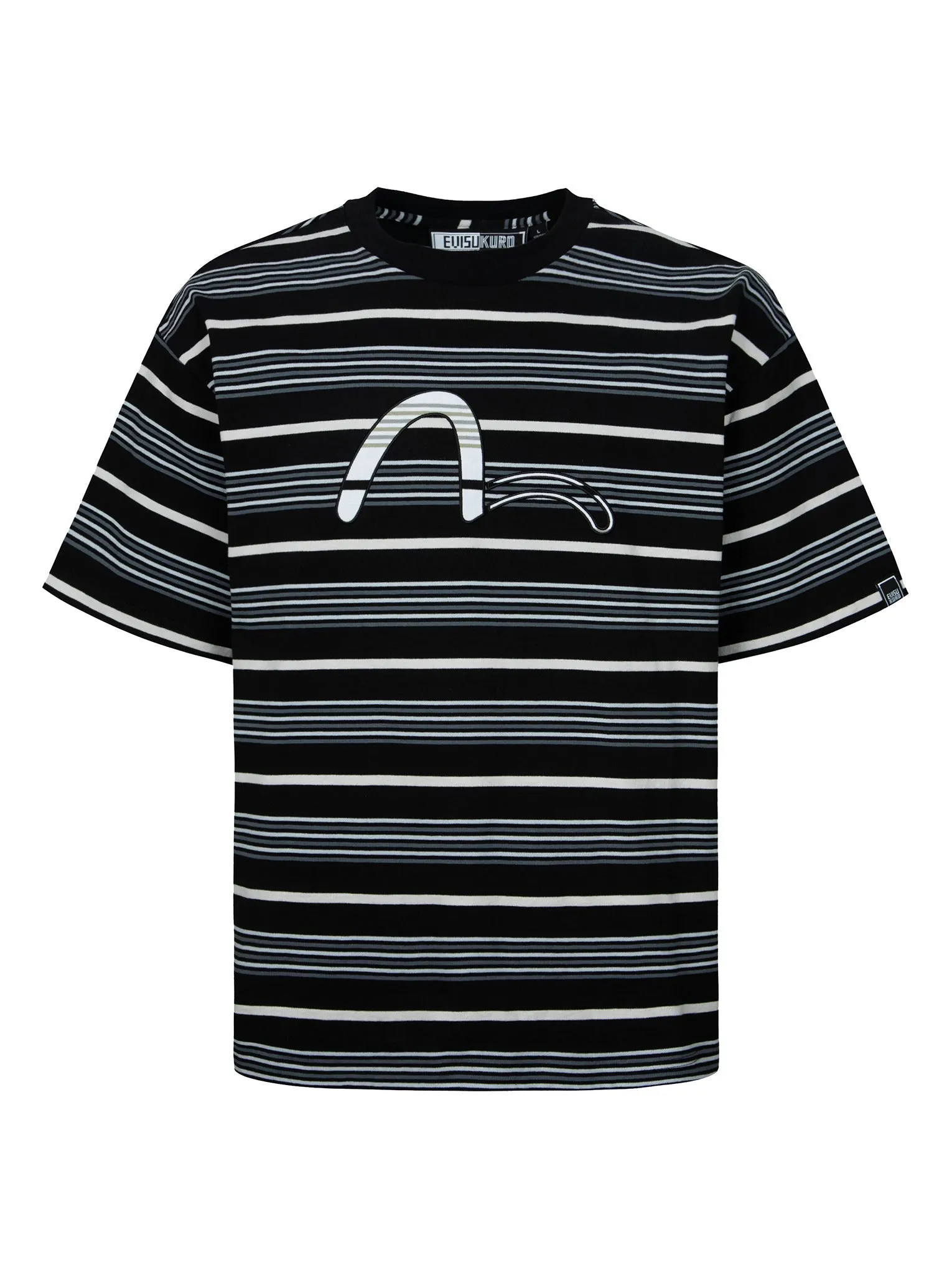 Striped Seagull Appliqué Embroidery Loose Fit T-shirt