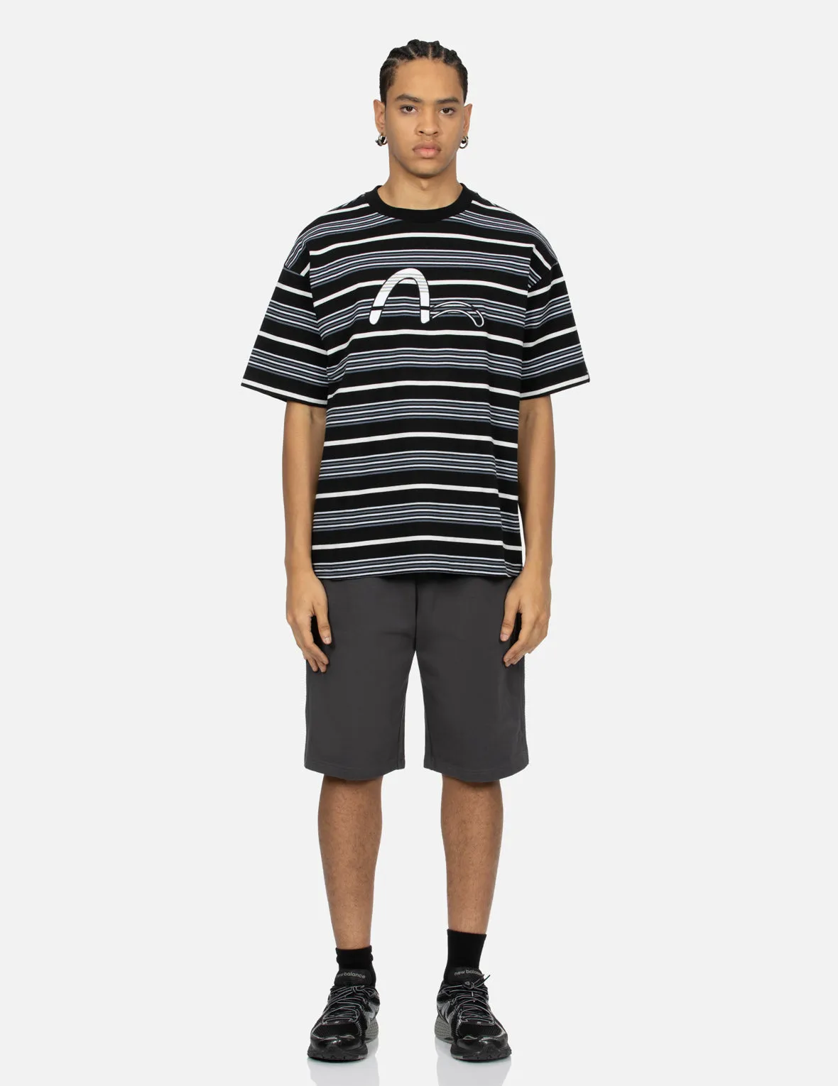 Striped Seagull Appliqué Embroidery Loose Fit T-shirt