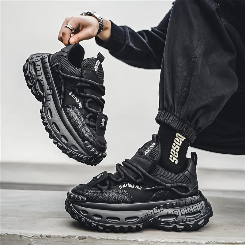 Trendy Chunky Shoes For Outdoor Walking Jogging Workout, Men's Durable Tyre Shaped Sole Durable Sneakers