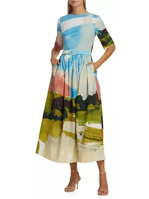 Women’s Abstract Landscape Cotton Poplin Dress