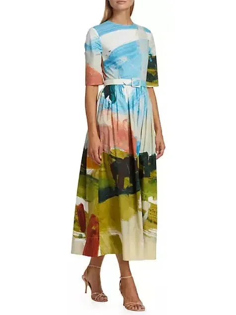 Women’s Abstract Landscape Cotton Poplin Dress