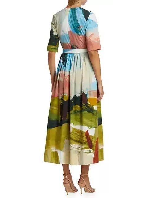 Women’s Abstract Landscape Cotton Poplin Dress